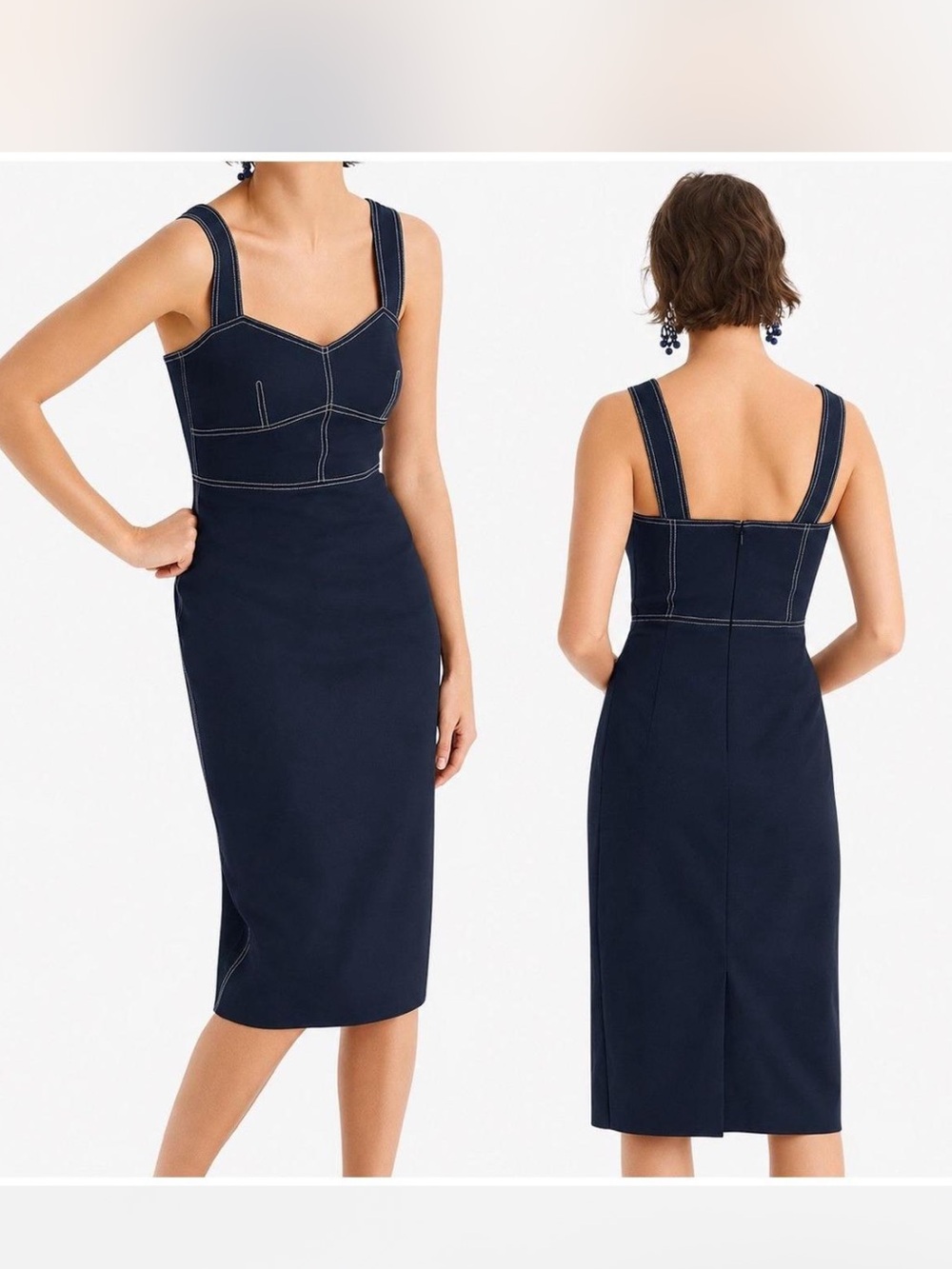 J. Crew Navy Midi Dress with White Topstitching